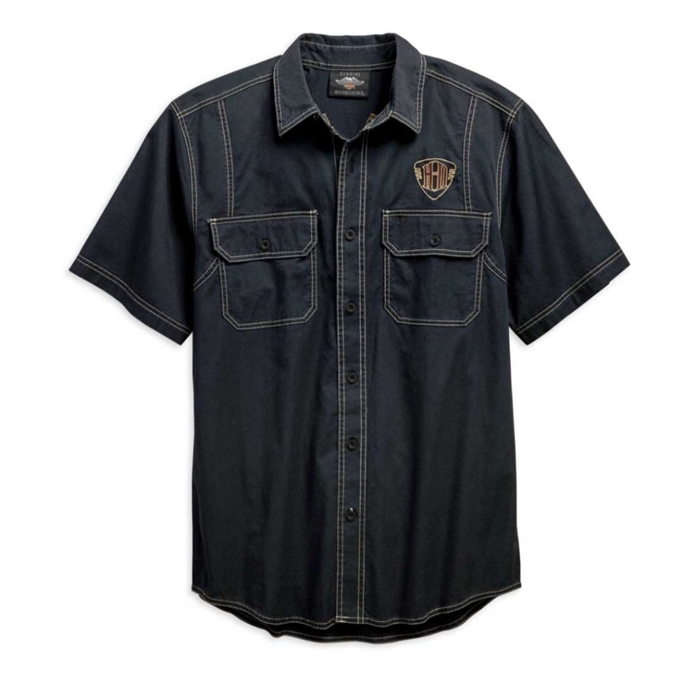 Harley-Davidson® Piston Graphic Short Sleeve Woven Shirt Size L Black